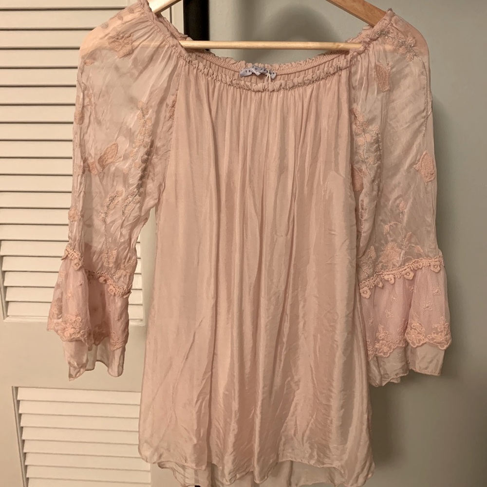Tempo Paris Silk Boho Blush Pink Top